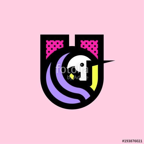 Cool U Logo - Cheerful unicorn head with cool violet hair. Funny emblem of u