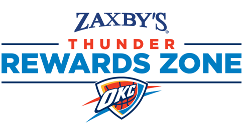 Backslash and Blue Box Logo - Zaxby's Thunder Rewards Zone. Oklahoma City Thunder