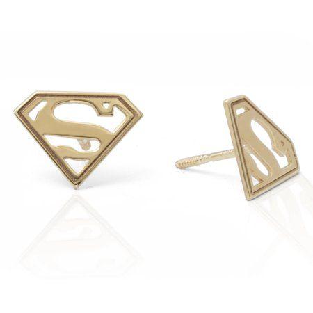 Gold Superman Logo - DC Comics 10kt Yellow Gold Superman Logo Stud Earrings