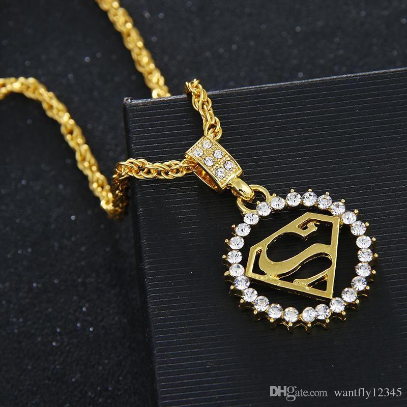 Gold Superman Logo - Wholesale Round Pendant Necklace Women18k Gold Plated Shiny