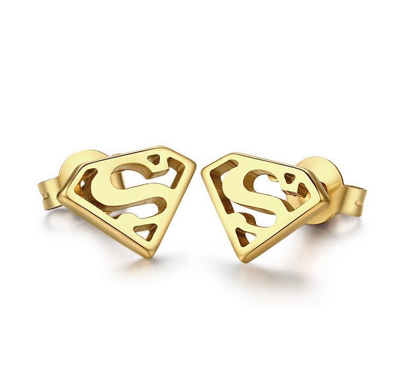 Gold Superman Logo - 2019 Stainless Steel 18k Gold Plated Superman Earring Boyfriend ...