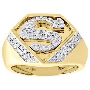 Gold Superman Logo - 10K Yellow Gold Diamond Superman Logo Shield S Initial Pinky Ring