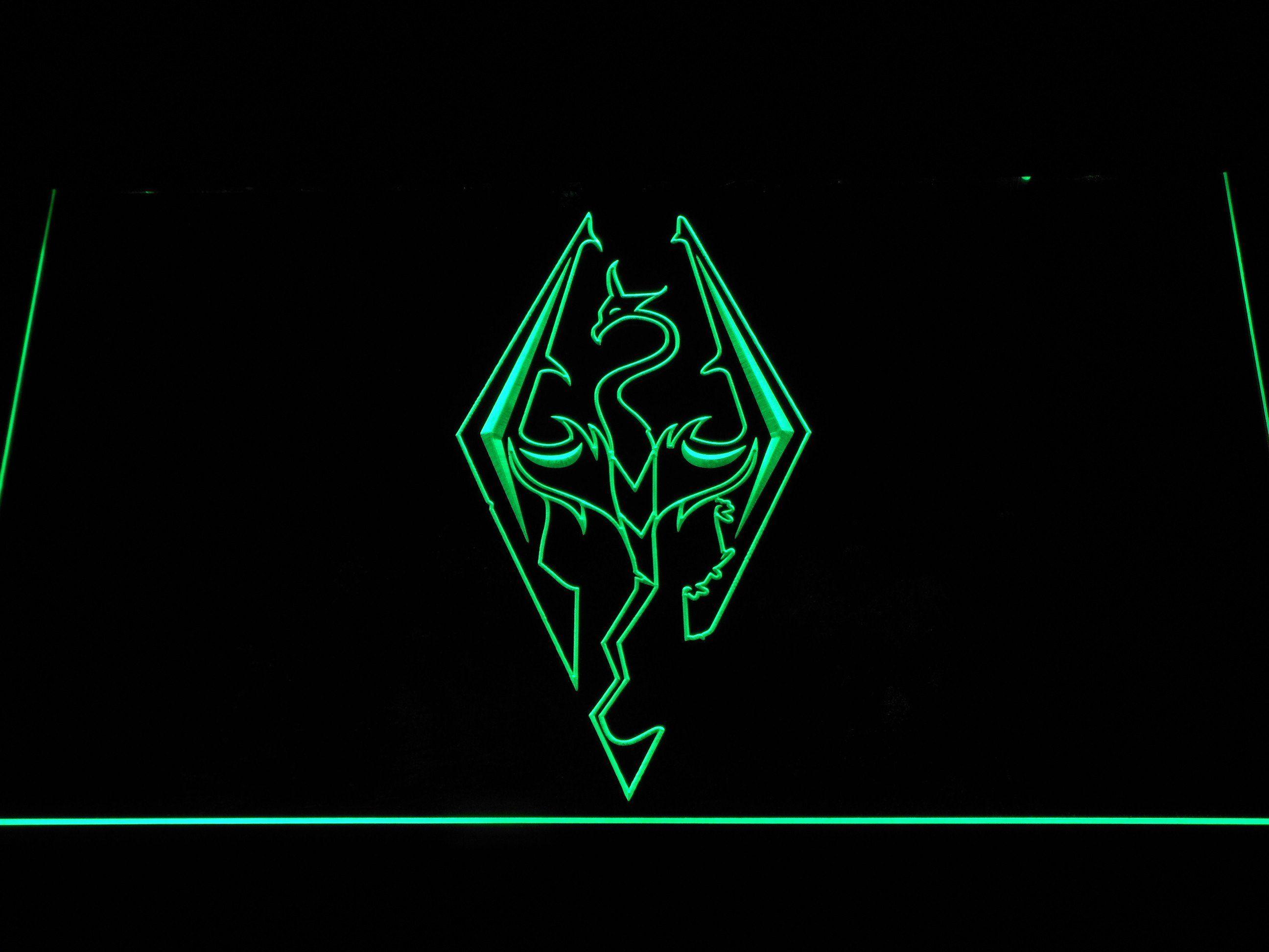 Cool Green Dragon Logo - Skyrim Dragon Logo LED Neon Sign | DragonPOINT | Led neon signs ...