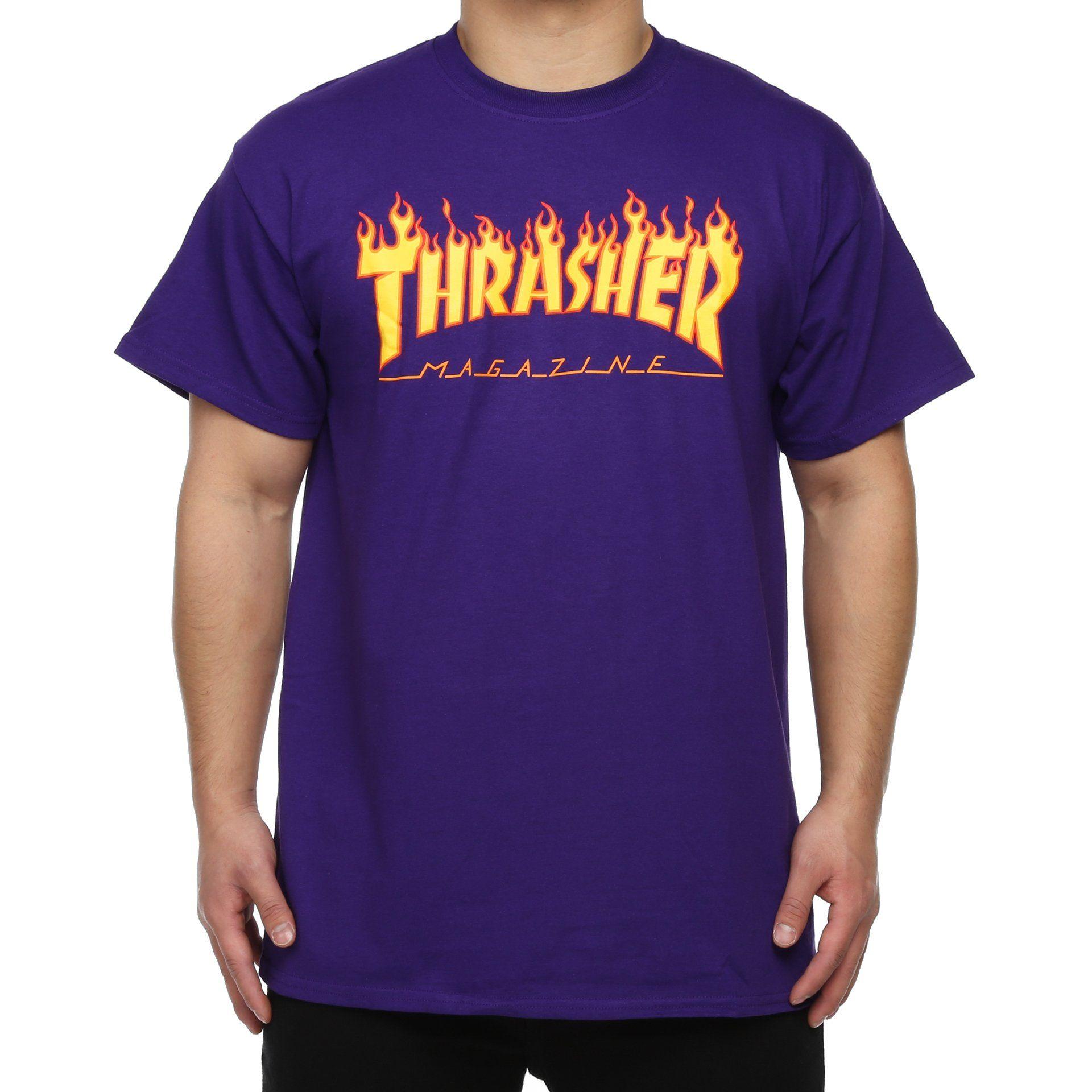 Purple Flame Logo - Thrasher Flame Logo Tee - Purple - New Star