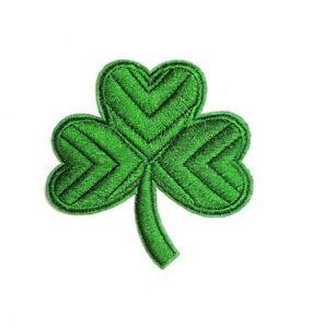 Green 3 Leaf Clover Logo - Three Leaf Clover Shamrock Green Detailed Iron On Sew Logo Patch 7.5