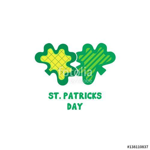 Green 3 Leaf Clover Logo - St. Patrick's Day sign. Freehand drawn cute cartoon emblem