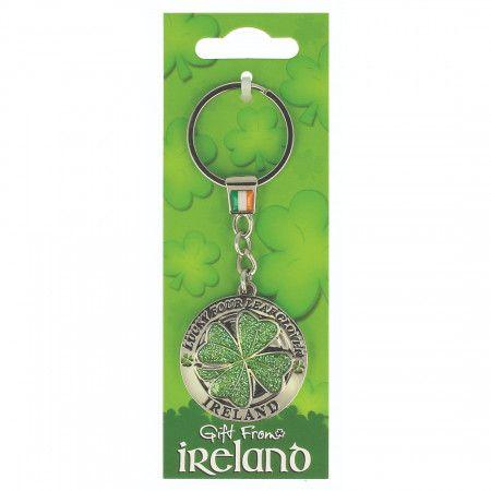 Green 3 Leaf Clover Logo - Gift From Ireland Lucky Green Four Leaf Clover Spinner Keychain