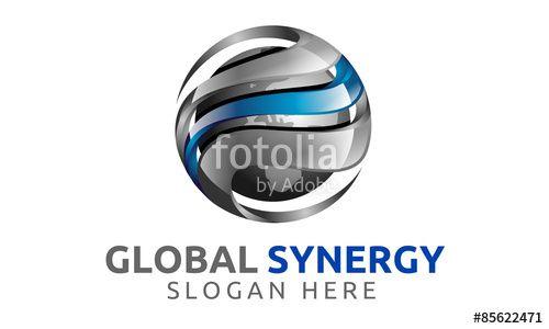 Silver Globe Logo - 3D, global, globe, world, earth, synergy, silver, blue, logo Stock