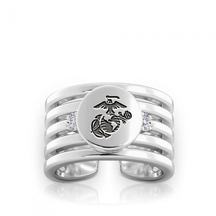 White Elephant and Globe Logo - Eagle with Globe Logo Engraved Multiband Cuff Ring