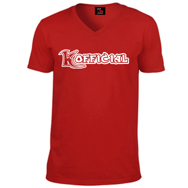 White with Red V Logo - KOfficial V Neck T-Shirt - White Classic Print - KOfficial
