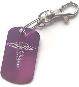 Purple Medical Logo - Personalised SOS Medical Alert logo ID Purple Army Dog Tag Key Ring ...