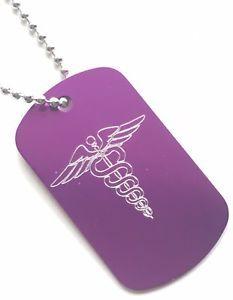 Purple Medical Logo - Personalised SOS Medical Alert logo ID Purple Army Dog Tag + Steel