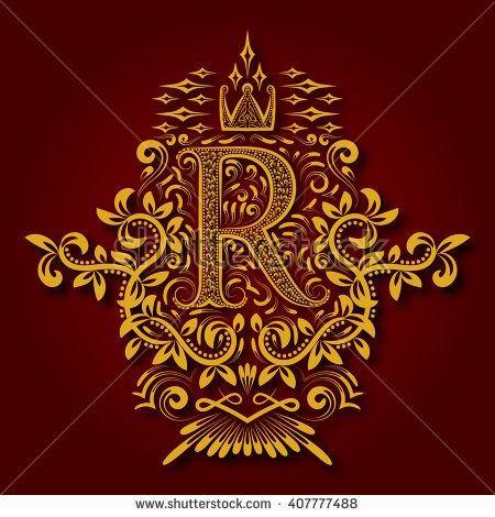 Gold R Logo - Letter R #heraldic #monogram in coats of arms form. #Vintage golden ...