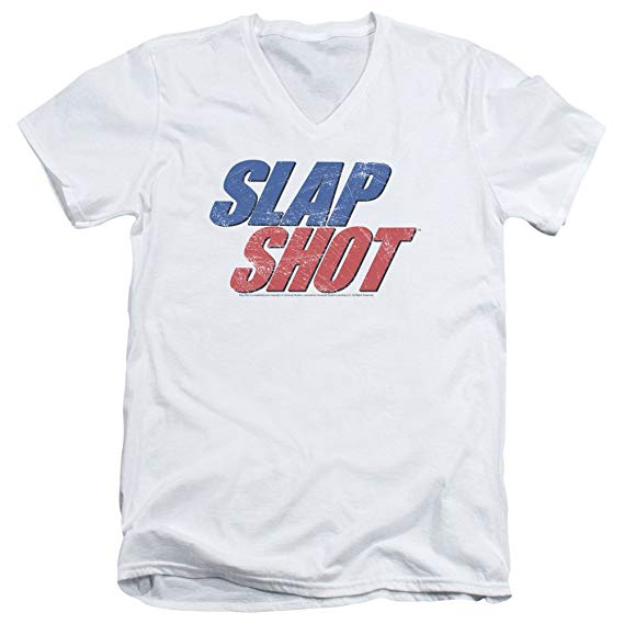 White and Red V Logo - Slap Shot Blue & Red Logo V Neck T Shirt: Amazon.co.uk: Clothing