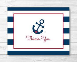 Anchor Blue and Red Logo - Nautical Anchor Blue & Red Thank You Card Printable | eBay