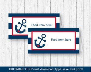 Anchor Blue and Red Logo - Nautical Anchor Blue & Red Buffet Tent Cards & Place Cards Editable ...