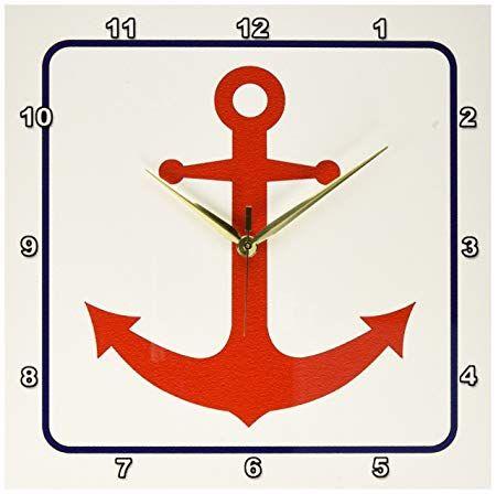 Anchor Blue and Red Logo - 3dRose Red Boat Anchor Blue Outline-Wall Clock, 13 x 13-inch ...