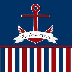 Anchor Blue and Red Logo - Custom Red Anchor Blue White Stripes Throw Cushions. Zazzle.co.uk
