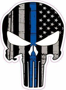Blue Blue Line Logo - Punisher Skull American Flag Thin Blue Line Police Vinyl Sticker