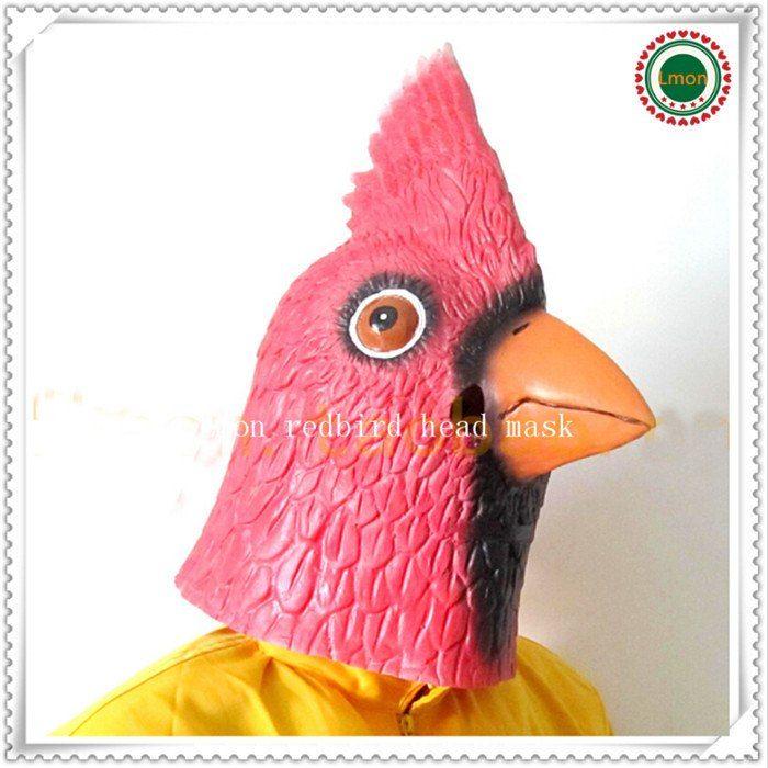 Red Bird Head Logo - Party Horse Latex Red Cardinal Bird Mask Halloween Costume Accessory