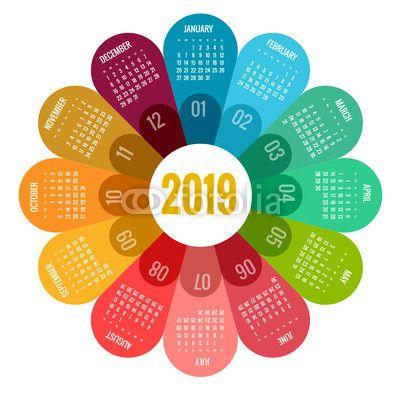 Colorful Round Logo - Colorful round calendar 2019 design, Print Template, Your Logo