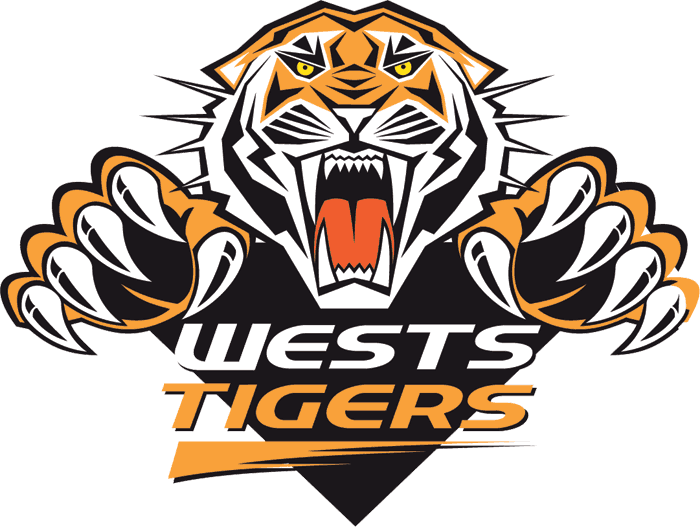 Orange and Black Tiger Logo - Wests Tigers Primary Logo (2000) - An orange and black tiger leaping ...