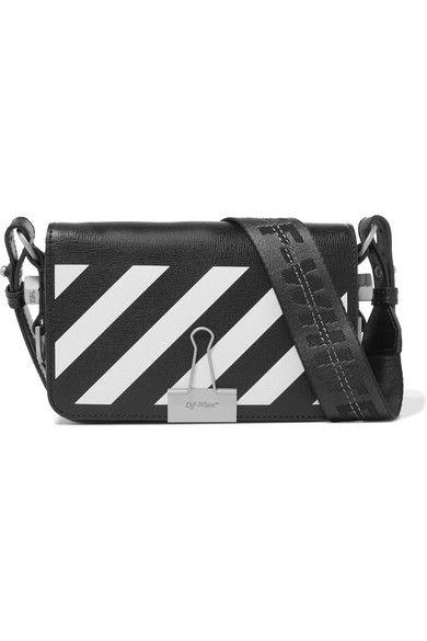 Off White Lines Logo - Off-White Mini Striped Textured-Leather Shoulder Bag In Black ...