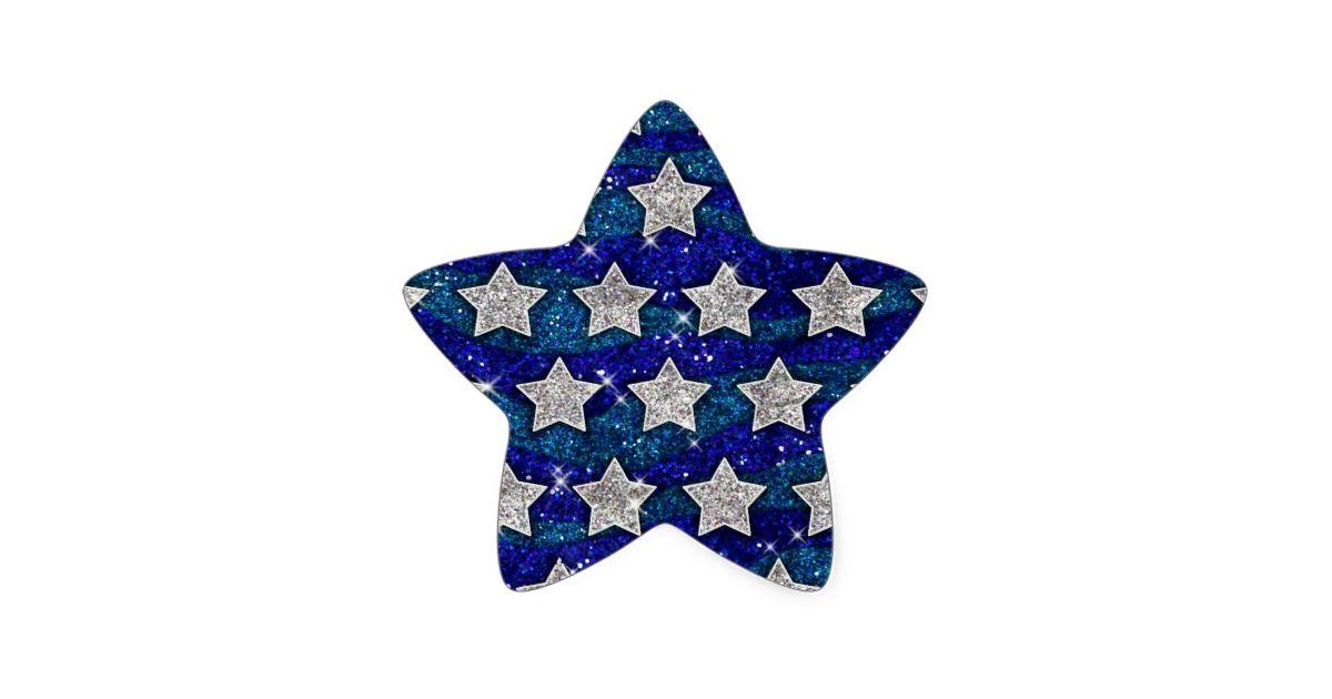 Stars and Blue Waves Logo - Glitter Silver Stars Glitter Blue Waves Sparkle Star Sticker