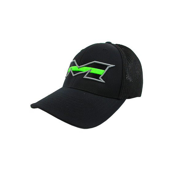 Miken Logo - Miken Hat by Pacific (404M) ALL BLACK/ NEON GREEN STRIPE It