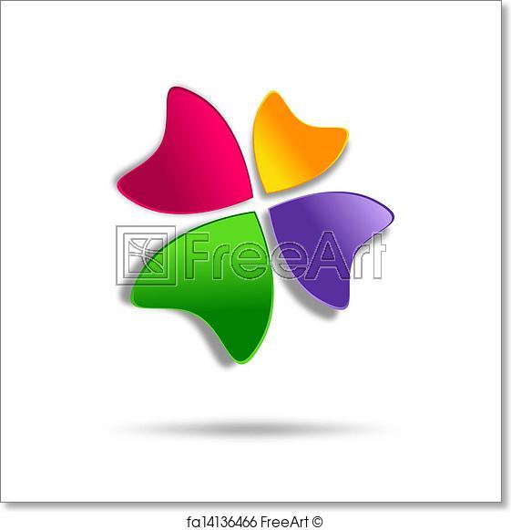 Green Clover Logo - Free Art Print Of Multicolor Four Leaf Clover Logo De. Abstract Sign