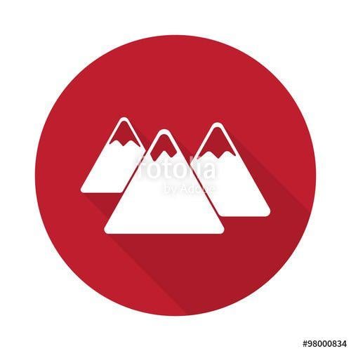 Red Mountain Red Circle Logo - Flat Mountain icon with long shadow on red circle