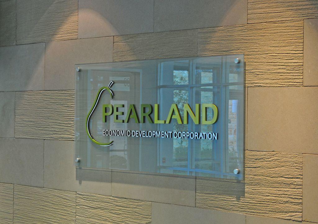 Aluminum Leaf Logo - Etched Glass Lobby Sign with Acrylic and Thin Leaf Brushed
