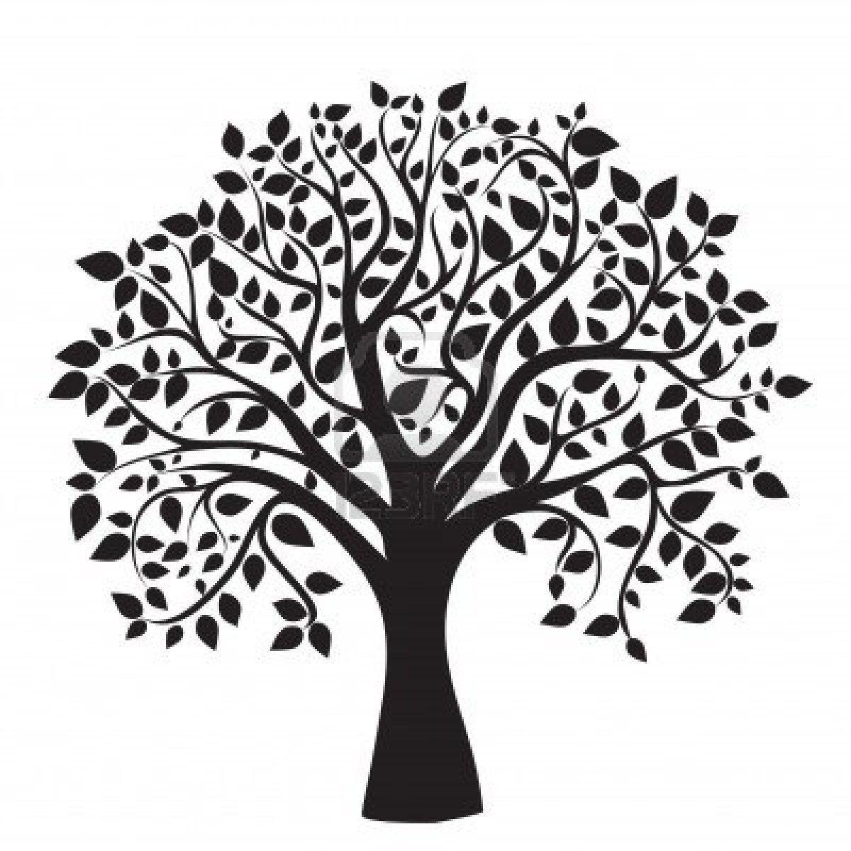 Tree Outline Logo - black tree silhouette isolated on white background, vector Stock ...