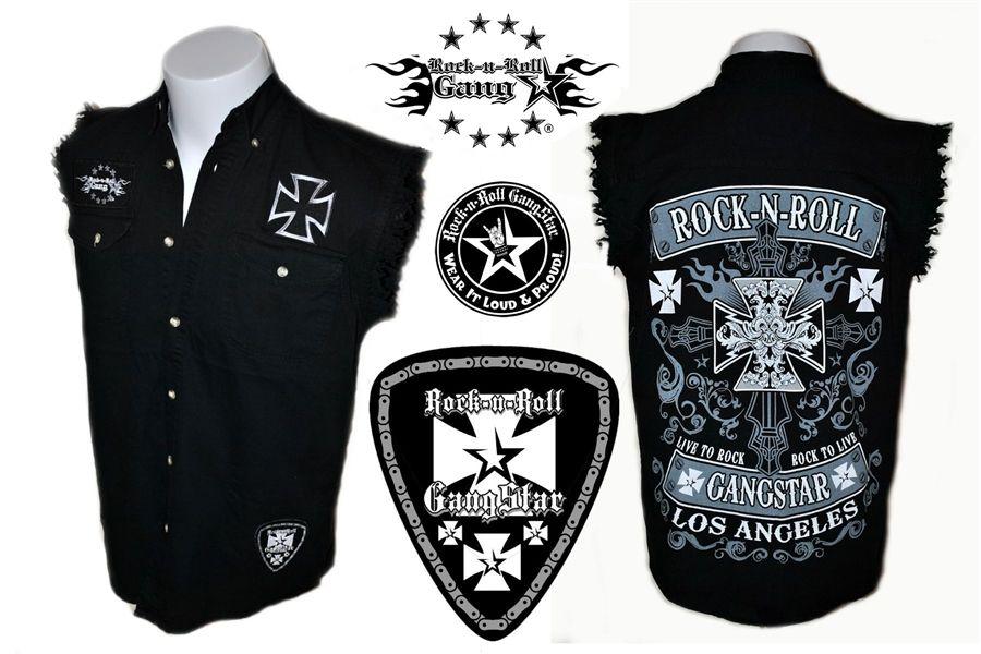 Metal Clothing Logo - Biker Cross denim cut off sleeveless shirt Rock n Roll Heavy Metal