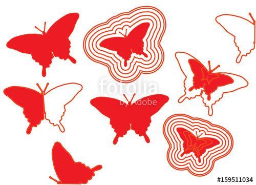 Red and Black Butterfly Logo - Red outline butterfly. Different vector red butterflies. Silhouettes