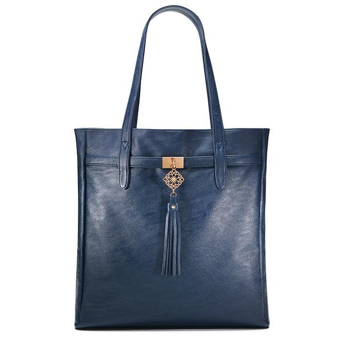 Avon Square Logo - Large and luxurious, this navy color leatherlike tote with a chic