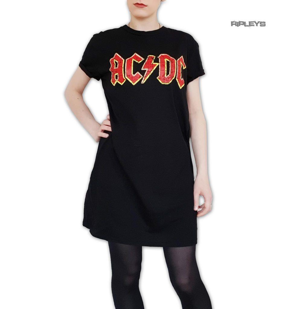 Red Classic Logo - Official Ladies T Shirt Black DRESS ACDC AC DC Red 'Classic' Logo