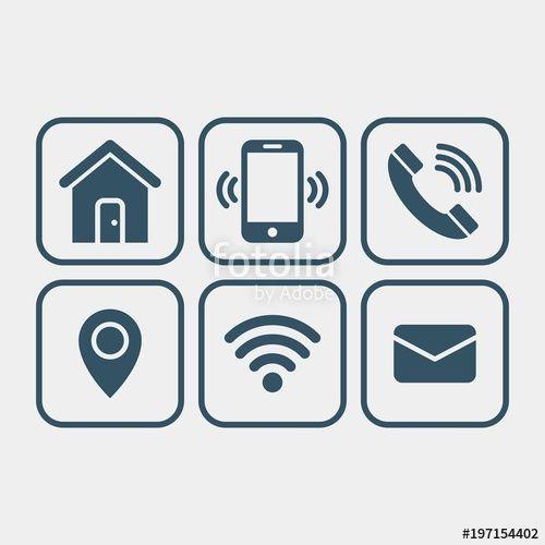 Phone email Logo - Contacts flat vector icons set. Mobile phone, telephone, wifi, gps ...