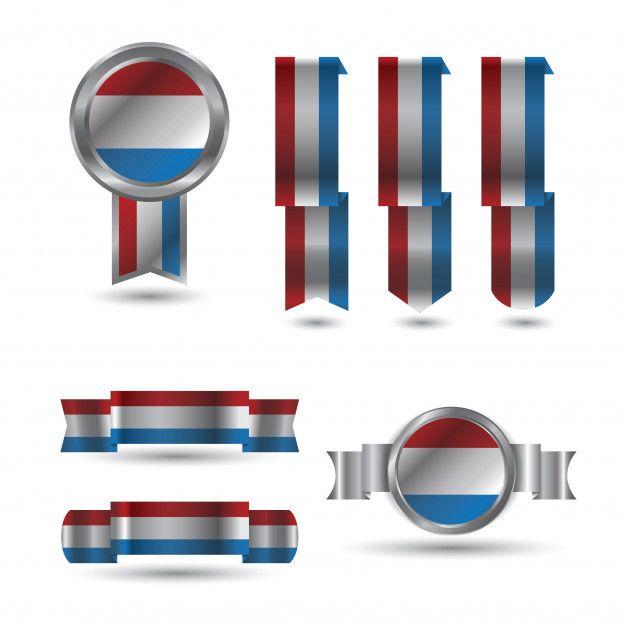 Red White Blue Flag Logo - Holland dutch ribbon red white blue flag set Vector | Premium Download