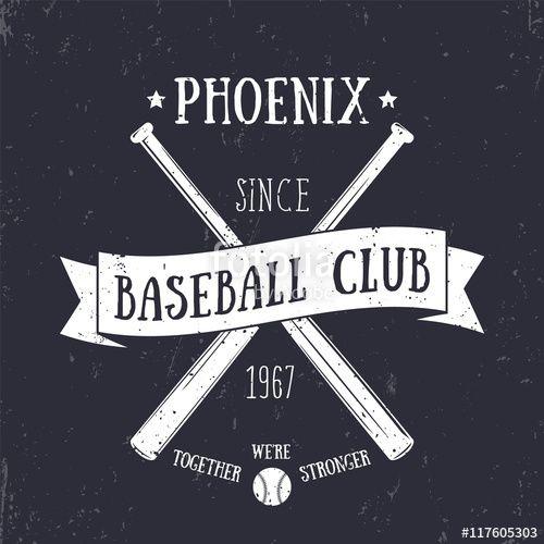 Phoenix Baseball Logo - Phoenix Baseball Club Emblem, T Shirt Print, White On Dark, Vector