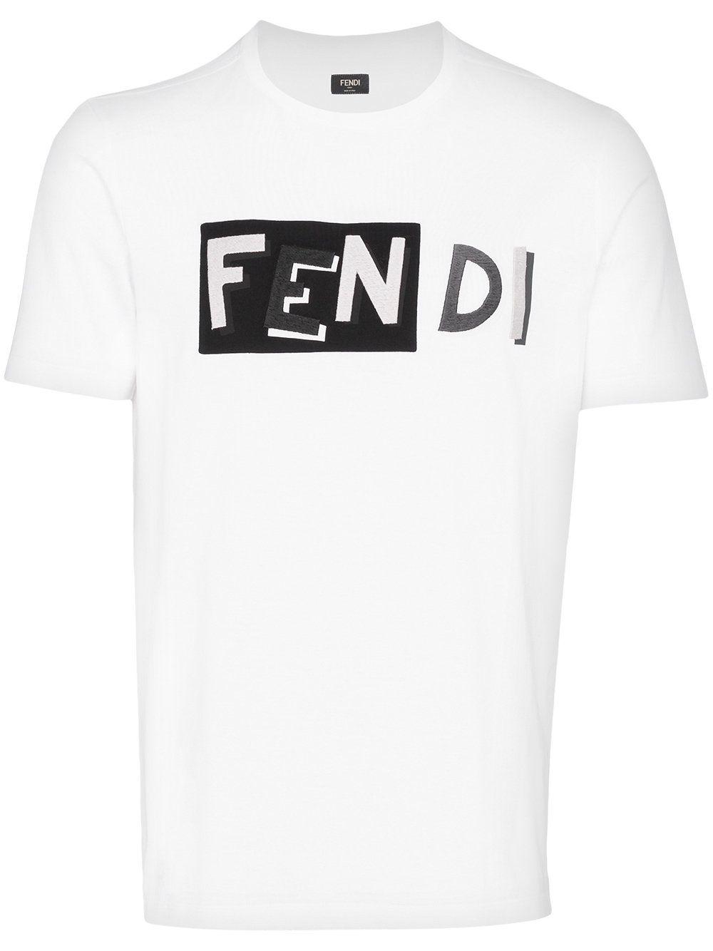 White Letter Logo - Fendi Roundneck t shirt with white letter logo front. style board