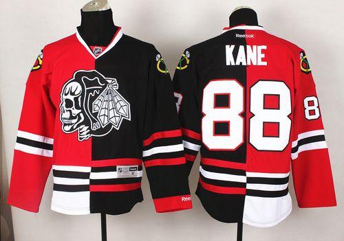 Red Black White Hockey Logo - Wholesale Blackhawks #88 Patrick Kane Red/Black Split White Skull ...