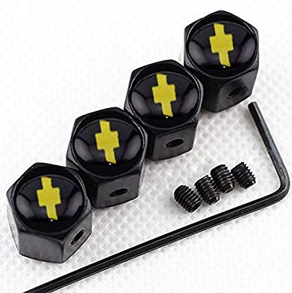 New Chevrolet Logo - CHAMPLED New (4PC) Chevy Chevrolet Logo Metal Black Anti-Theft Wheel TIRE  AIR Valve STEM CAPS DUST Cover