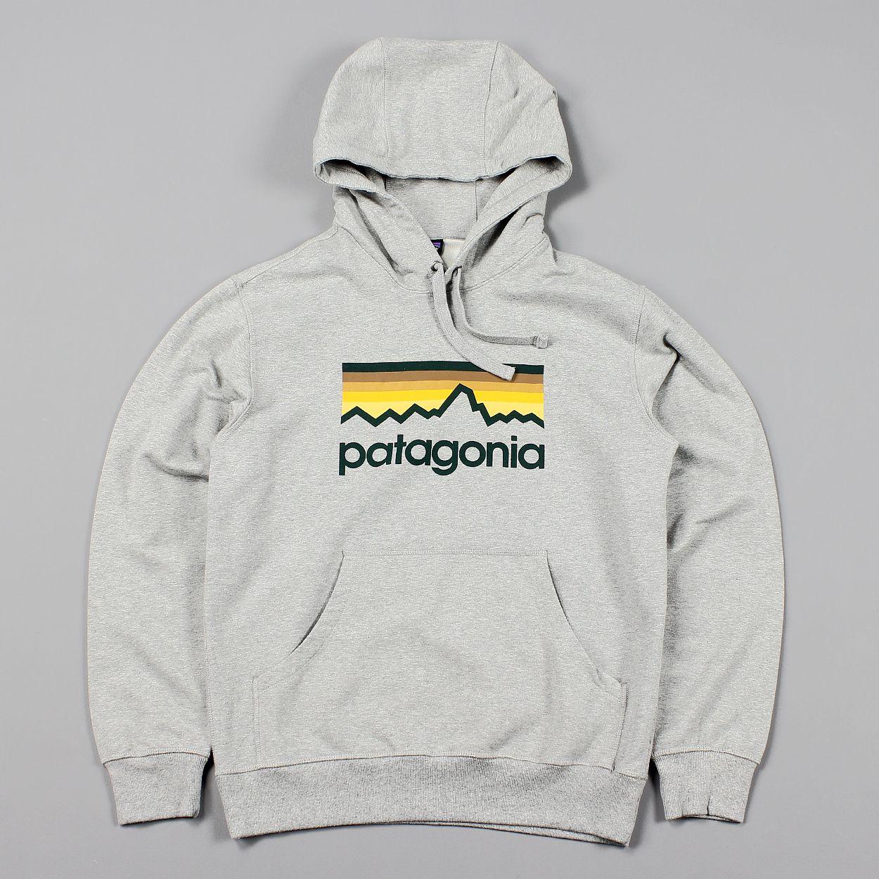 Gray Line Logo - Patagonia Mens Line Logo Pullover Hoodie Feather Grey Printed £48.75