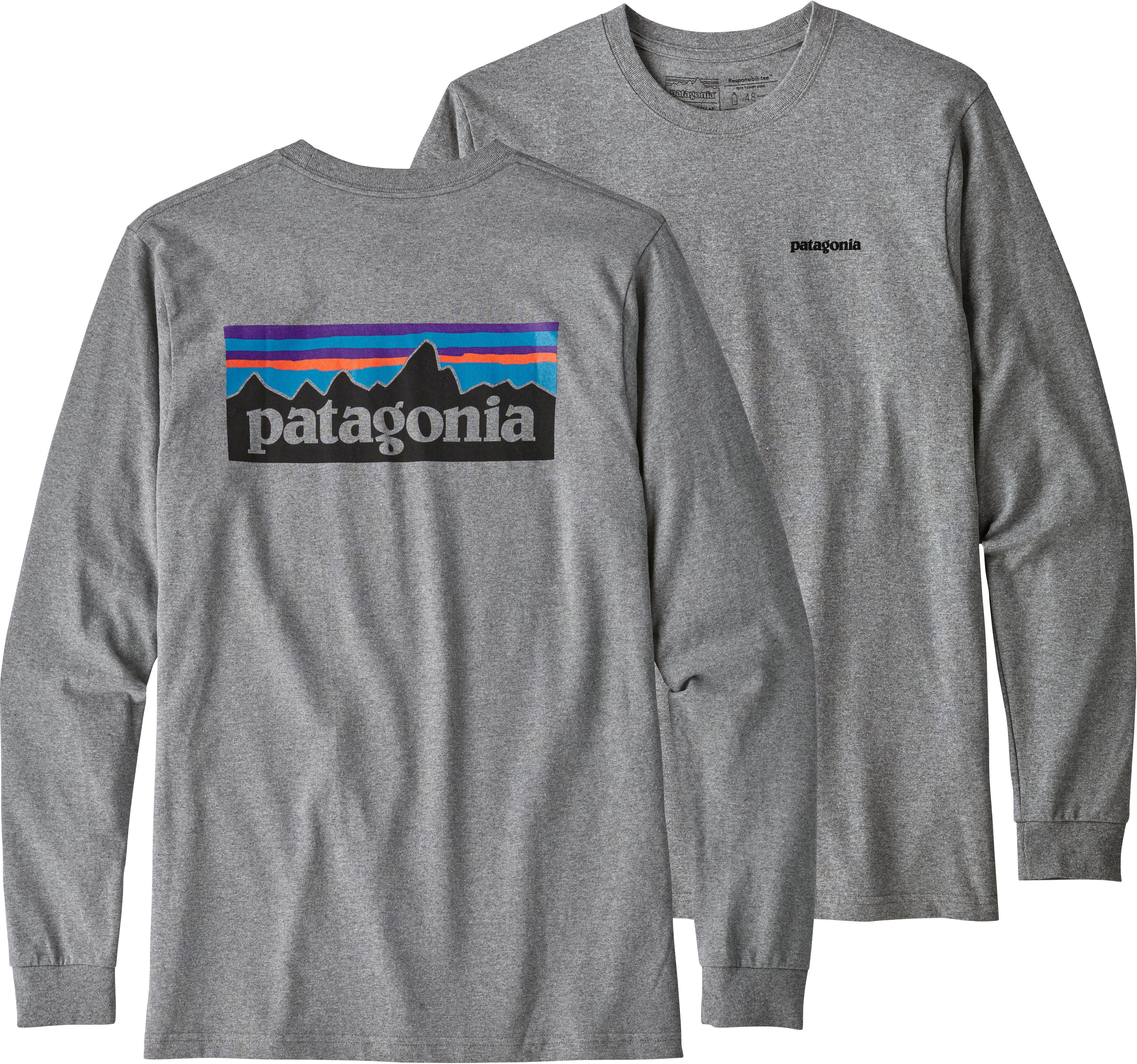 Grey Patagonia Logo - Patagonia P-6 Logo Longsleeve Shirt Men grey at Addnature.co.uk