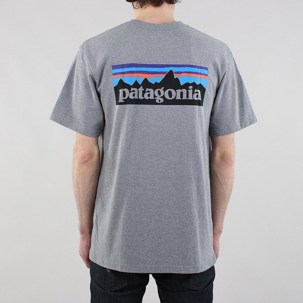 Grey Patagonia Logo - Mens T-Shirts - Patagonia P-6 Logo T-shirt Grey ⋆ Raff Clothing