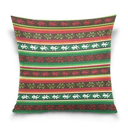 Orange Green Red Stripe Logo - MyDaily Green Red Stripe Mexican Lizard Square Throw Pillow Case