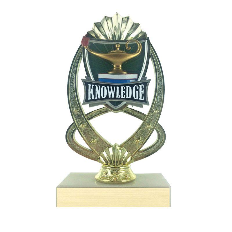 Lamp of Knowledge Logo - 7-1/4 Inch Lamp of Knowledge Gold Riser Trophy