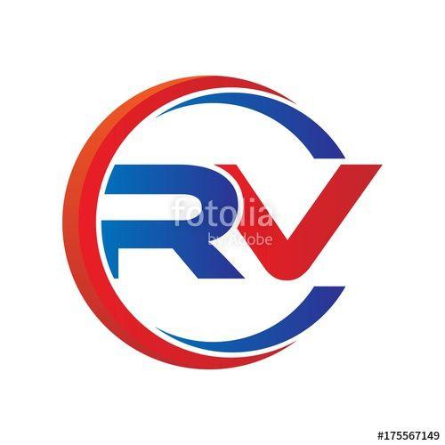 Red RV Logo - rv logo vector modern initial swoosh circle blue and red Stock