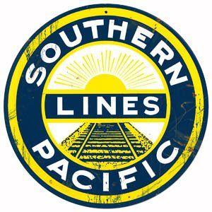 Vintage Railroad Logo - Yellow Southern Pacific Logo Herald Sign Tin Vintage Style Railroad